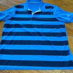 Adidas Golf polo shirt.  Blue & navy stripes front, solid blue back. Size 2XL.